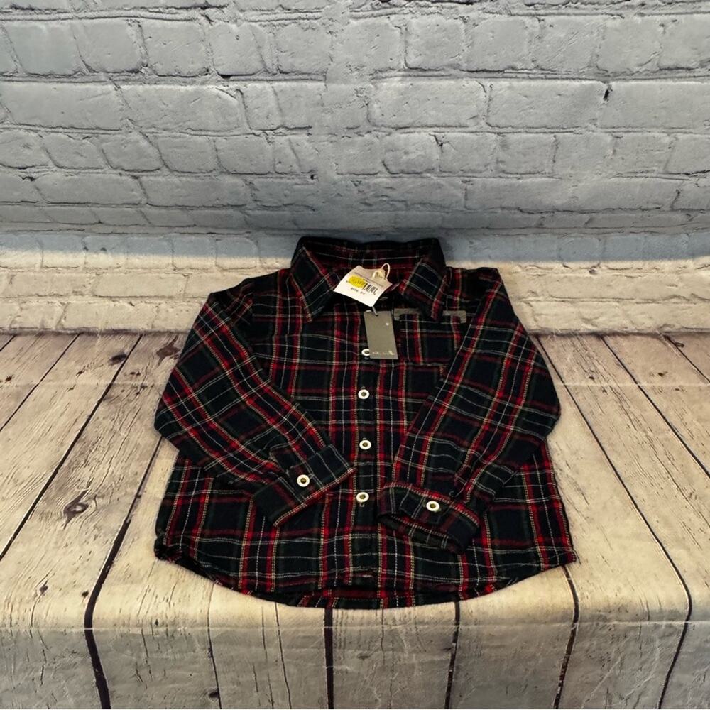 Miki Miette Christmas Plaid Boy’s Button Down Shirt
